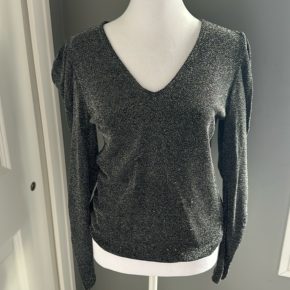 WHBM Sparkle V-neck Gray long sleeve Pullover Size XS